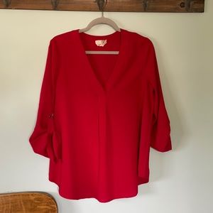Everleigh red v-neck Holiday party blouse, size medium